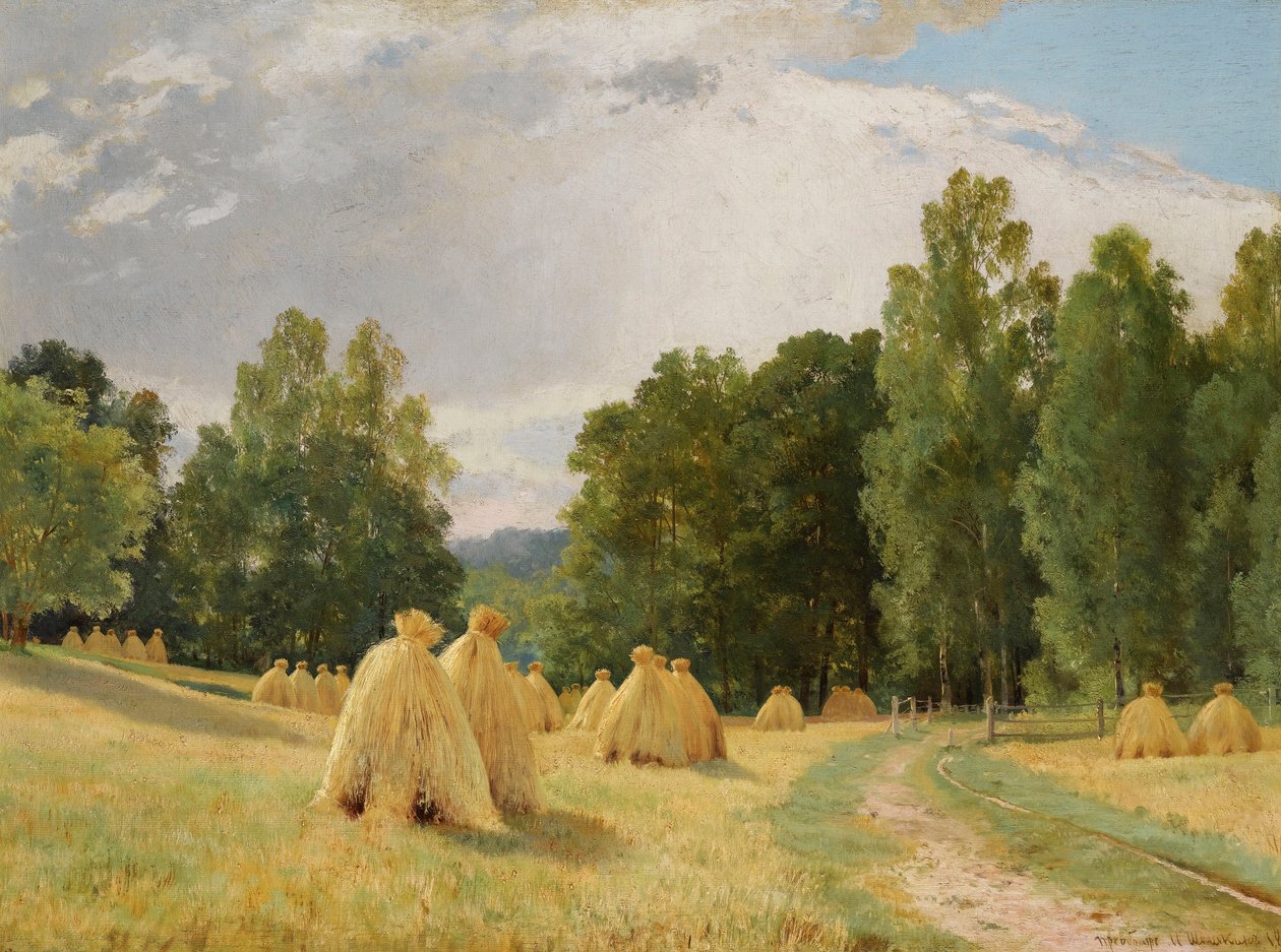 ""Meules de foin a Preobrajenskoie, Russie"" (Haystacks, Preobrazhenskoe) Peinture d