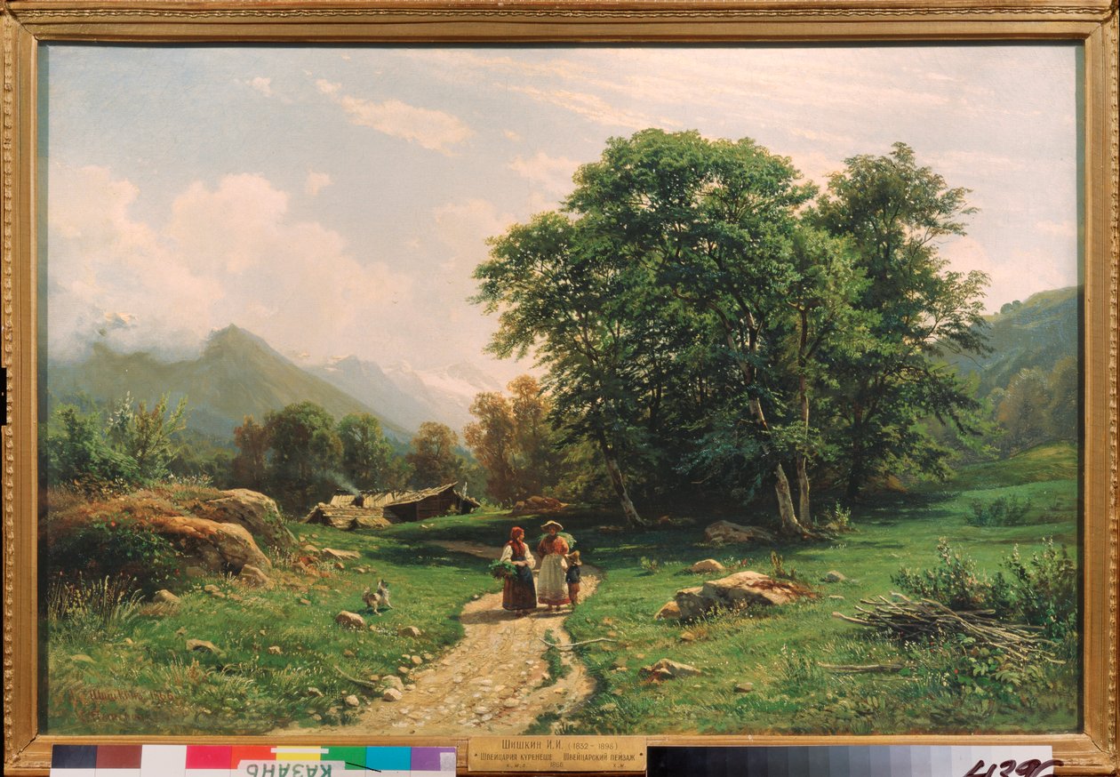 Vue en Suisse (A view in Switzerland) - Maleri av Ivan Ivanovich Shishkin (Shishkin) (1832-1898), olje på lerret av Ivan Ivanovich Shishkin