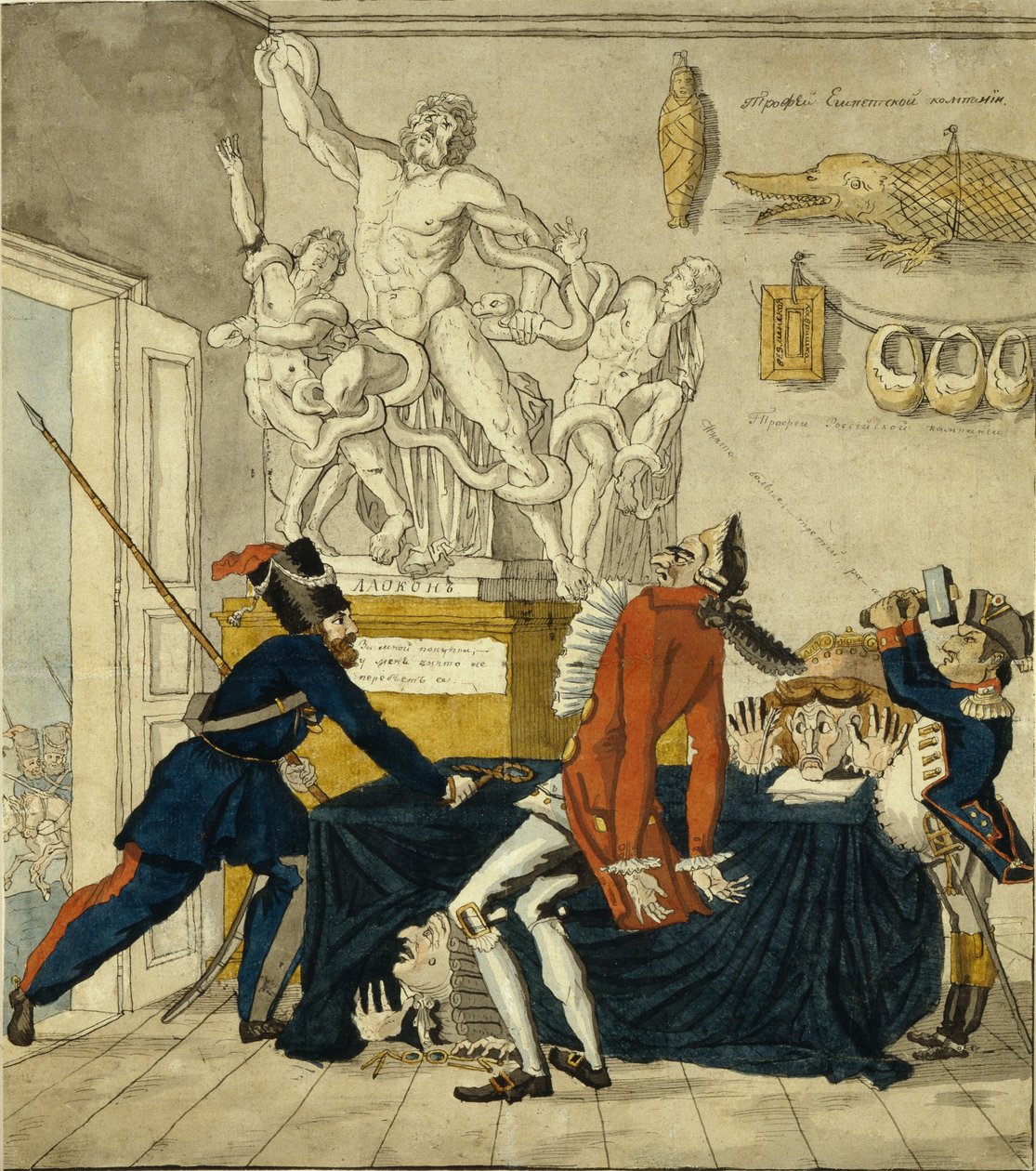 Napoleon Bonaparte selger stjålne varer, 1813 av Ivan Ivanovich Terebenev