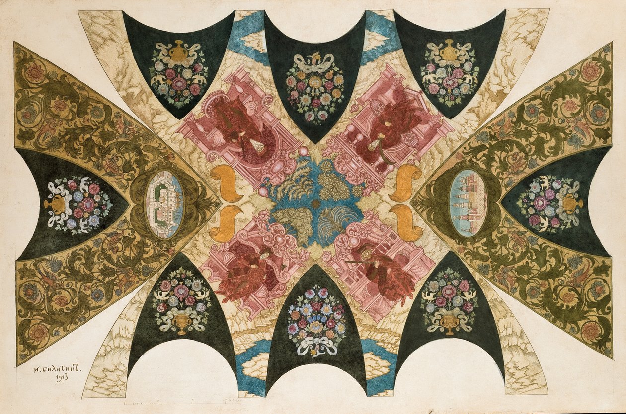 Et originalt design for et takmaleri for statsbanken i Nizhny-Novgorod av Ivan Yakovlevich Bilibin