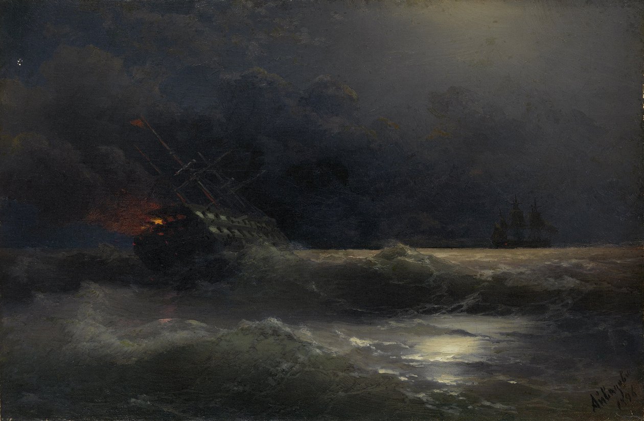 Brennende skip En episode av den russisk-tyrkiske krigen, 1896 av Ivan Konstantinovich Aivazovsky