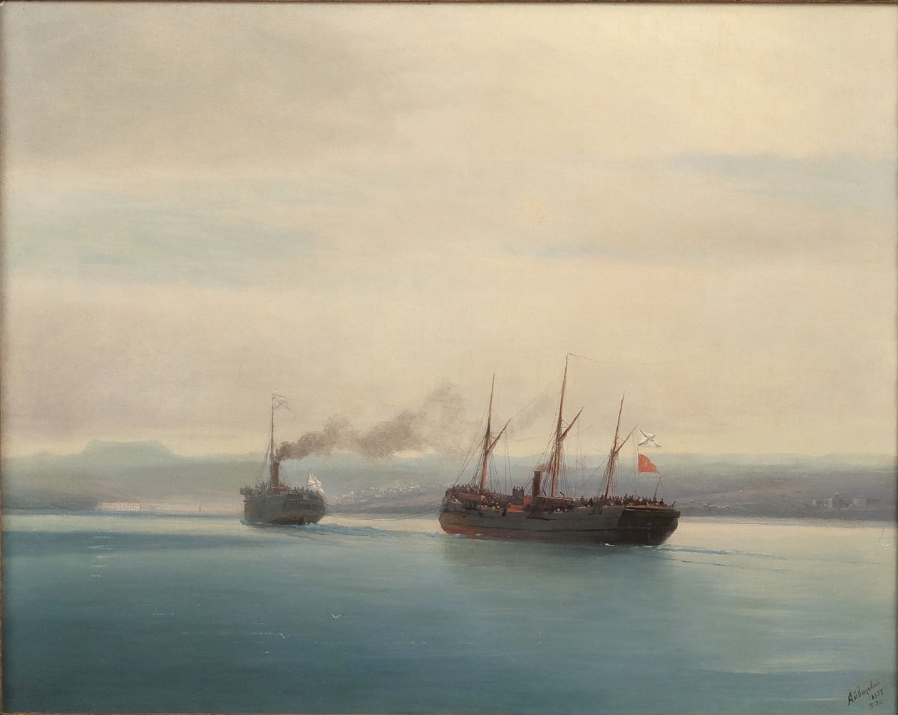 Erobringen av det tyrkiske troppeskipet Mersina av dampskipet Russland 13. desember 1877, 1877 av Ivan Konstantinovich Aivazovsky