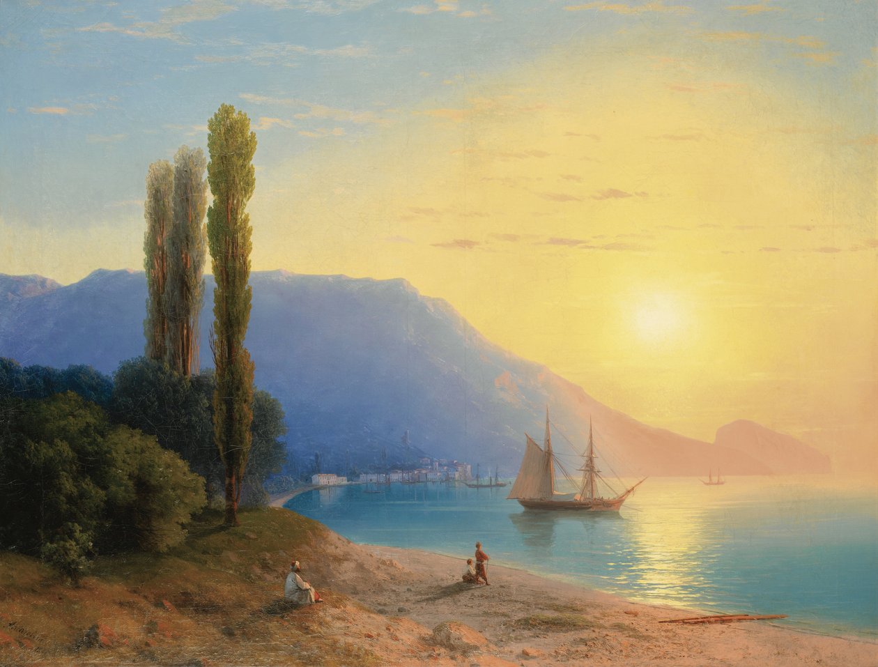 ""Solnedgang over Jalta på Krim"" (Solnedgang over Jalta) Maleri av Ivan Constantinovich Aivazowski (Aivazovsky 1817-1900) 1861 - Olje på lerret Dim 67x89 cm Privat samling av Ivan Konstantinovich Aivazovsky