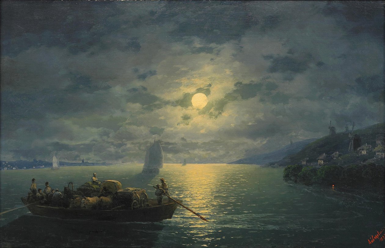 Krysser Dnepr-elven ved månelys natt, 1897 av Ivan Konstantinovich Aivazovsky