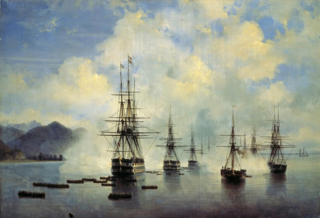 Landingen av general N.Raewski nær Subaschi i juli 1839. av Ivan Konstantinovich Aivazovsky