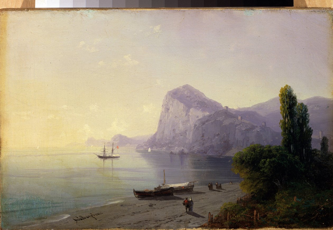 La forteresse de Sudak (Ukraina) (Sudak, festning). Peinture av Ivan Konstantinovich Aivazovsky (Ivan Konstantinovich Aivazovsky av Ivan Konstantinovich Aivazovsky