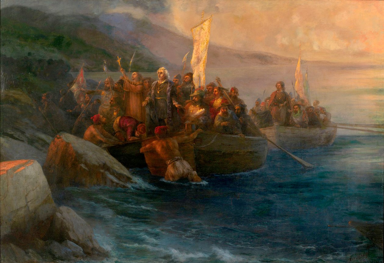 ""Ankomsten av oppdageren Christopher Columbus (1451-1506) til Amerika av Ivan Konstantinovich Aivazovsky