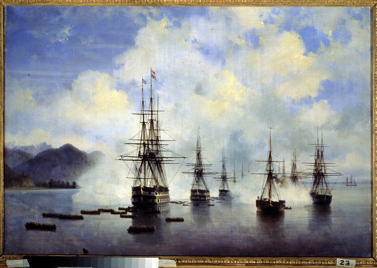 Landingen av general Nikolai Nikolaievitch Raievsky, i Subashi (Ukraina), i juli Episode av erobringen av Kaukasus. Maleri av Ivan Konstantinovich Aivazovsky (Ivan Konstantin av Ivan Konstantinovich Aivazovsky