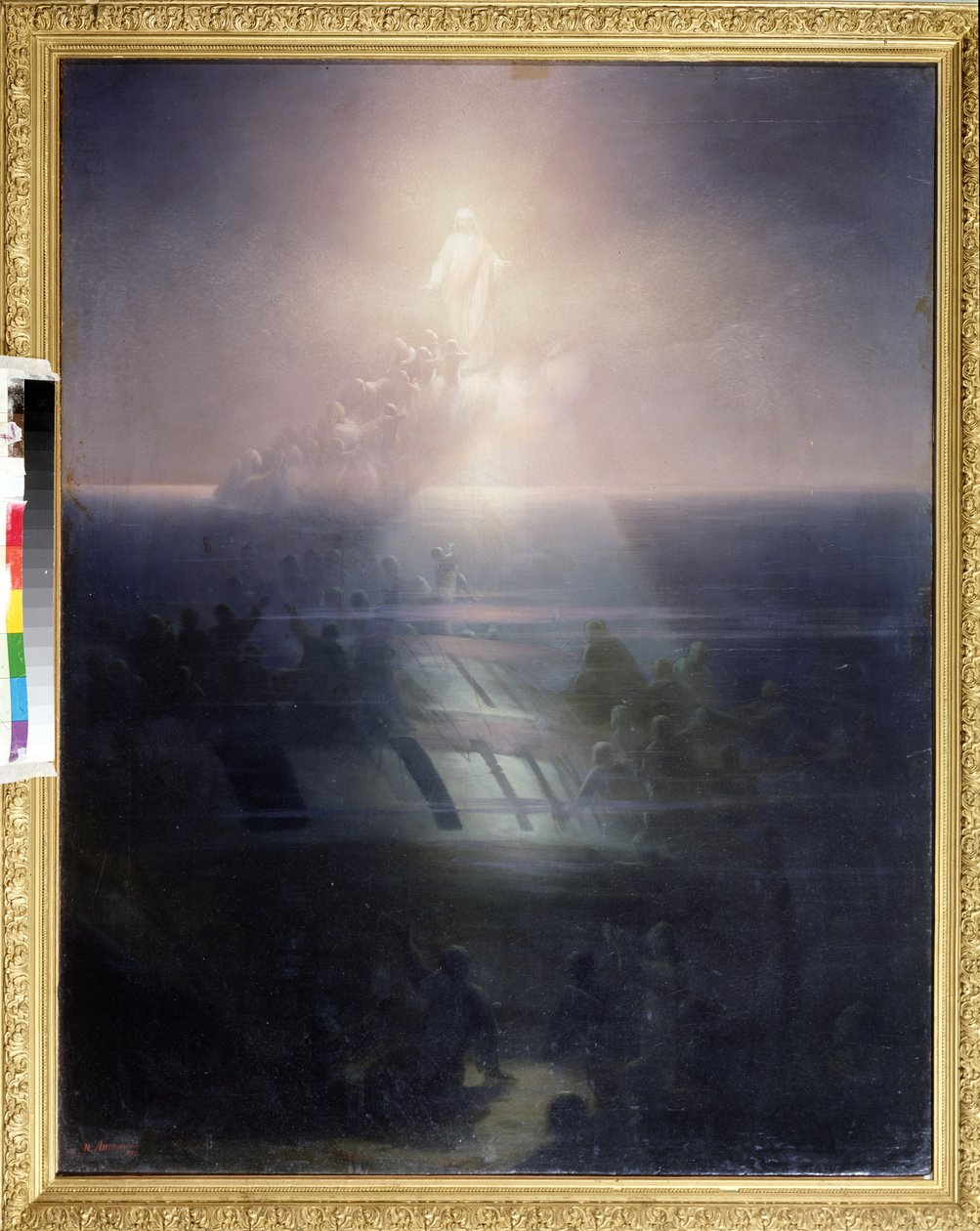 Det 84-kanons skipet Lefort, sank i 1856 under Krim-krigen (1853-1856). ((Senking av 84 kanonskipet Lefort i 1856). Maleri av Ivan Konstantinovich Aivazovsky (1817-1900). Olje på lerret av Ivan Konstantinovich Aivazovsky