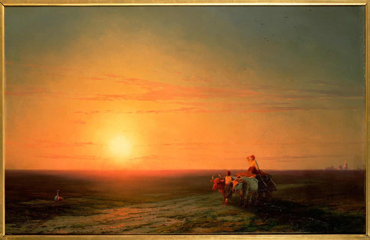 Bønder vender tilbake fra markene ved solnedgang, 1800-tallet av Ivan Konstantinovich Aivazovsky