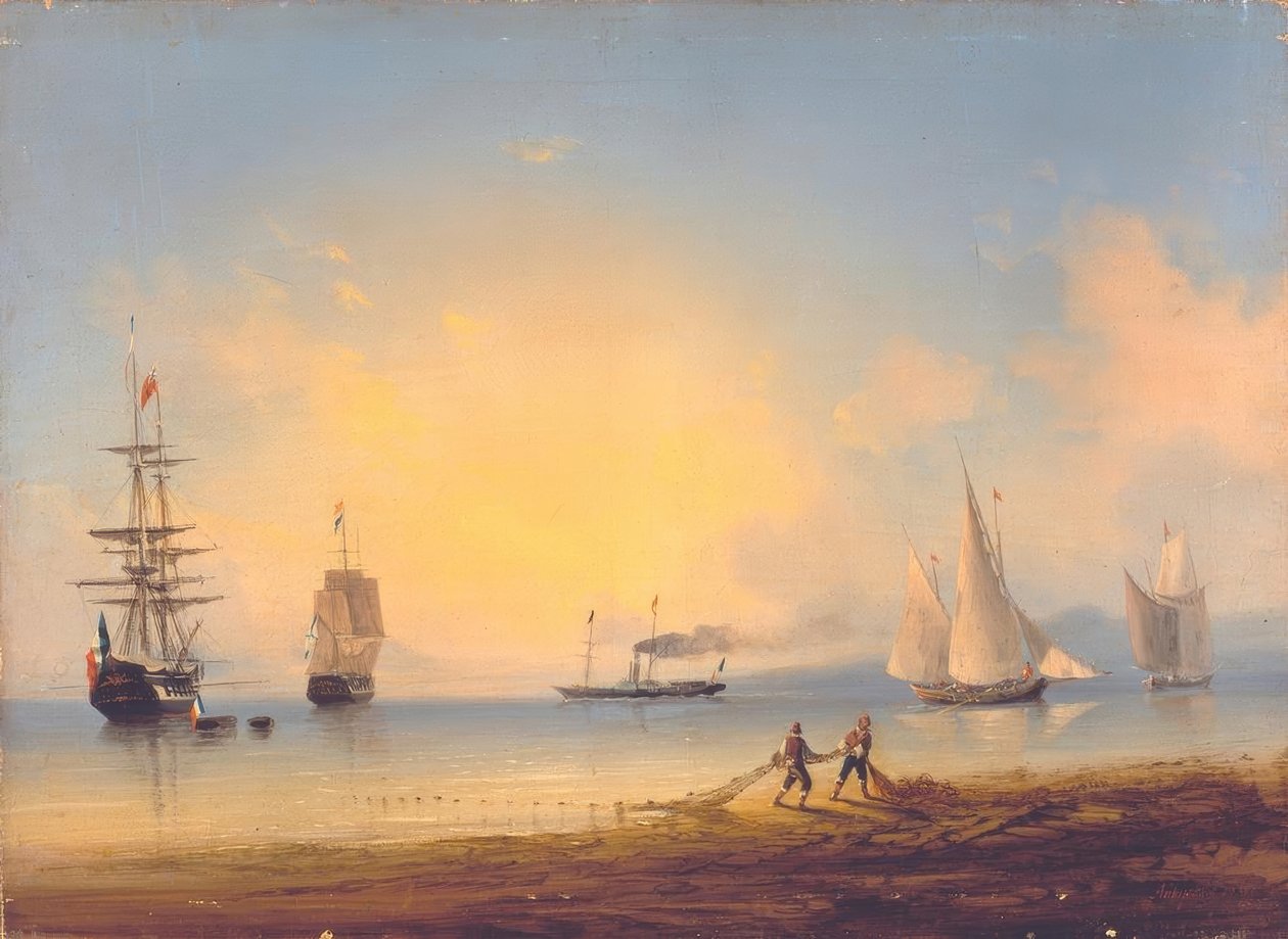 Russiske og franske fregatter av Ivan Konstantinovich Aivazovsky
