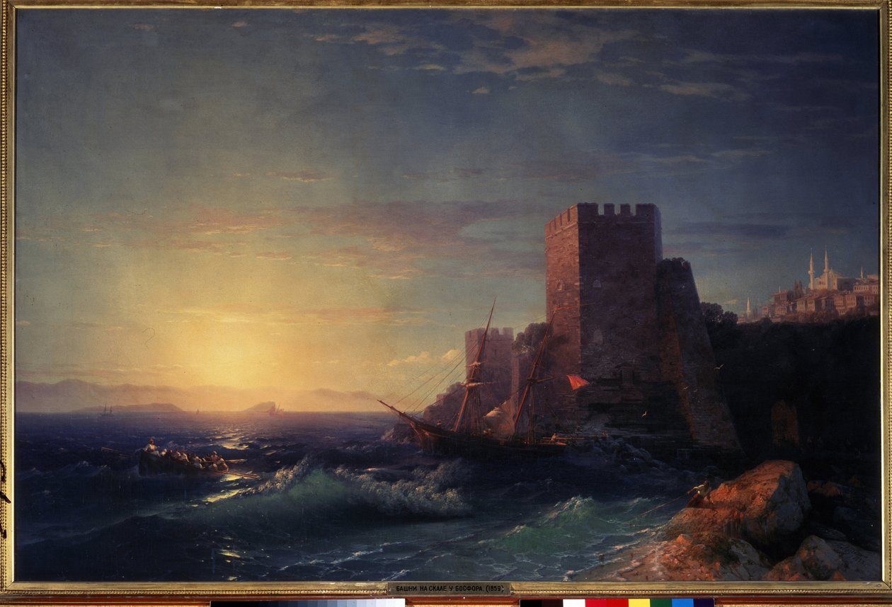 Tårn på klippene nær Bosporos (utsikt fra Rumeli Hisari-festningen i Istanbul) (Tårn på klippene nær Bosporos). Maleri av Ivan Konstantinovich Aivazosky (Ayvaovsky av Ivan Konstantinovich Aivazovsky