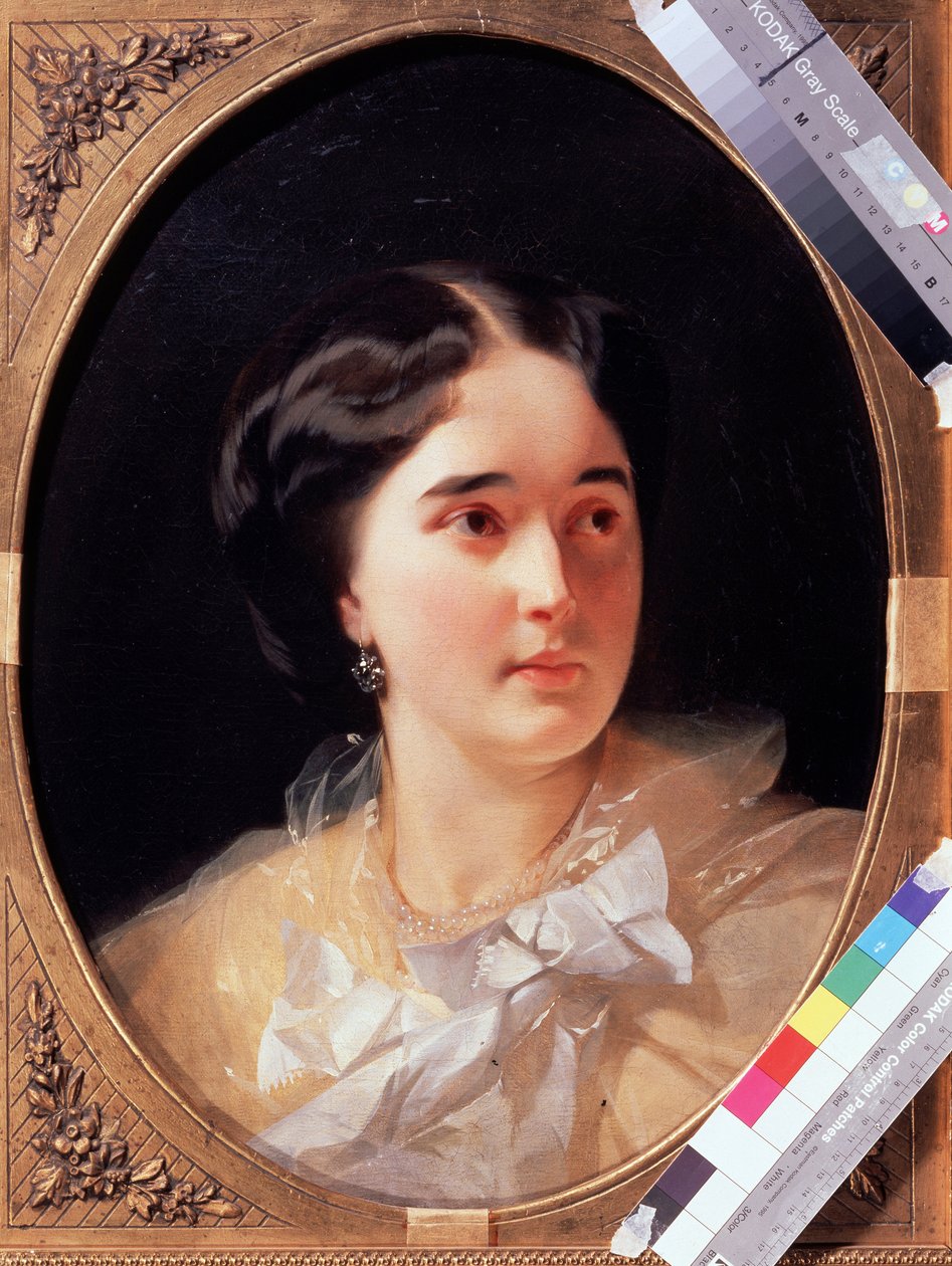 Portrett av grevinne Darya Olsufjeva (1836-?) (Portrett av grevinne D. Olsufjeva). Maleri av Ivan Kosmich Makarov (1822-1897), olje på lerret av Ivan Kosmich Makarov
