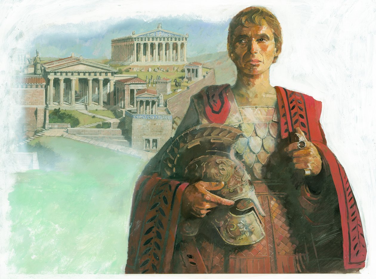 Antikkens greske kriger eller statsmann og Akropolis i Athen av Ivan Lapper