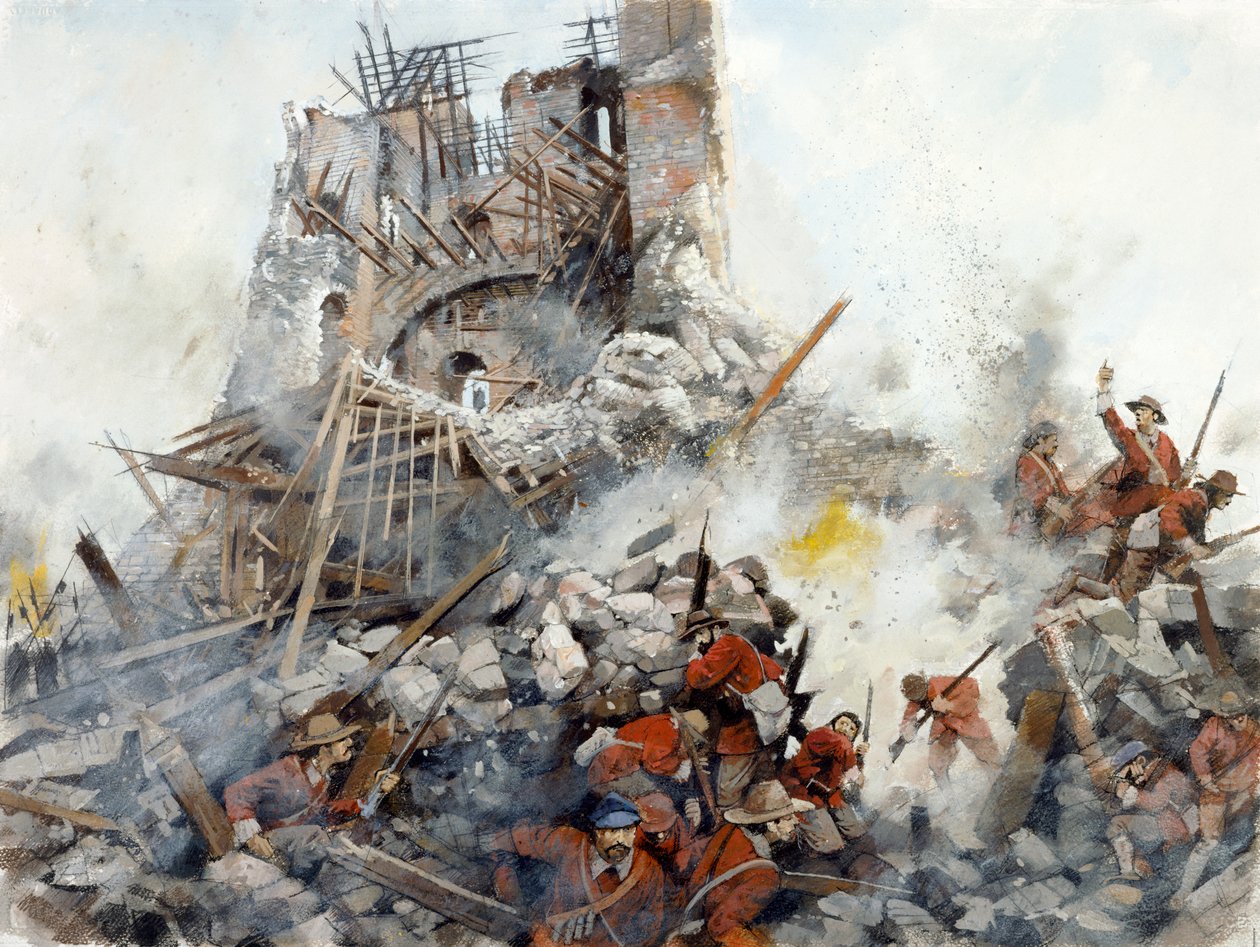 Destruction of the Keep, engelsk borgerkrig, Scarborough Castle, 1645, c1990-2010 av Ivan Lapper