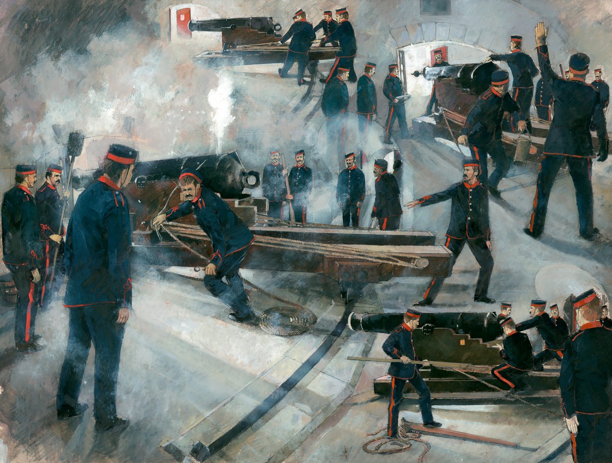 Våpenmannskap, Dartmouth Point Battery-kasematter, Dartmouth Castle, sent på 1800-tallet, 1990-tallet. av Ivan Lapper
