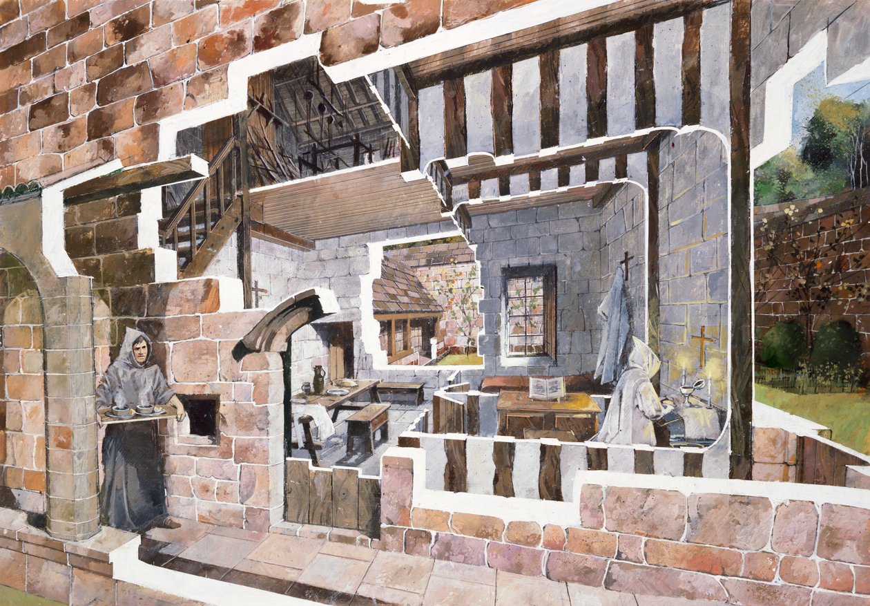 Munkens celle, Mount Grace Priory, c1400-tallet, c1990-2010 av Ivan Lapper
