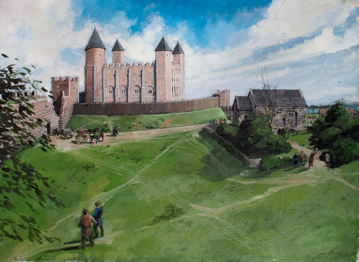 Rekonstruert utsikt over Tower of London fra ca. 1100 av Ivan Lapper