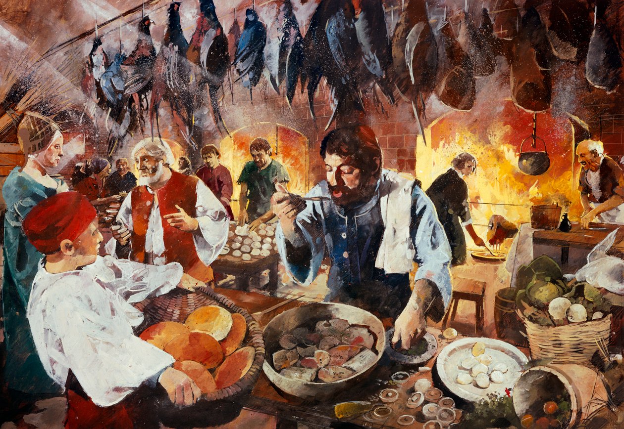Tudor kjøkken, juli 1575, c1990-2010 av Ivan Lapper
