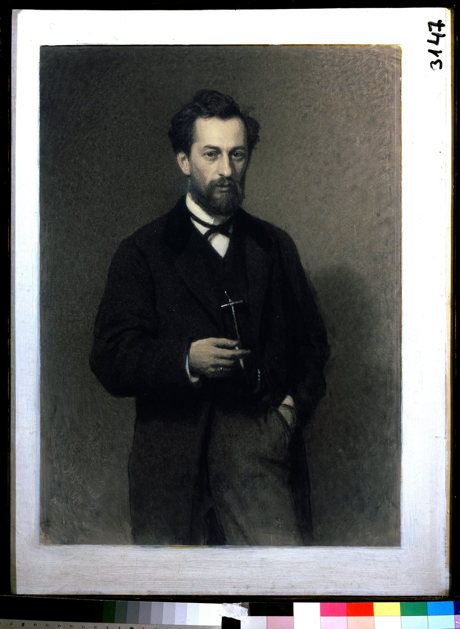 Portrett av kunstneren Mikhail Konstantinovich Klodt baron von Jurgensburg (Michail Clodt, Michael Konstantinow Clodt) (1832-1902) (Portrett av kunstneren M.K.Clodt). Maleri av Ivan Nikolayevich Kramskoi (1837-1887), olje på lerret av Ivan Nikolaevich Kramskoy