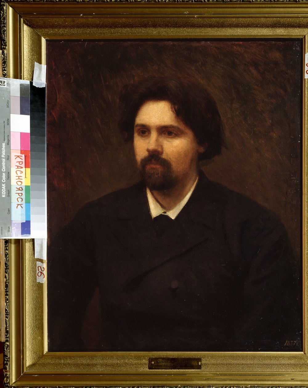 Portrait de l'artiste Vasilli Ivanovich Sourikov (Vasily Surikov ou Vassili Surikow) (1848-1916) (Portrett av kunstneren V.Surikov). Peinture de Ivan Nikolayevich Kramskoi (1837–1887), huile sur toile av Ivan Nikolaevich Kramskoy