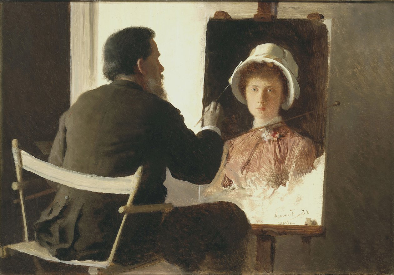 Kramskoy maler et portrett av sin datter, 1884 av Ivan Nikolaevich Kramskoy