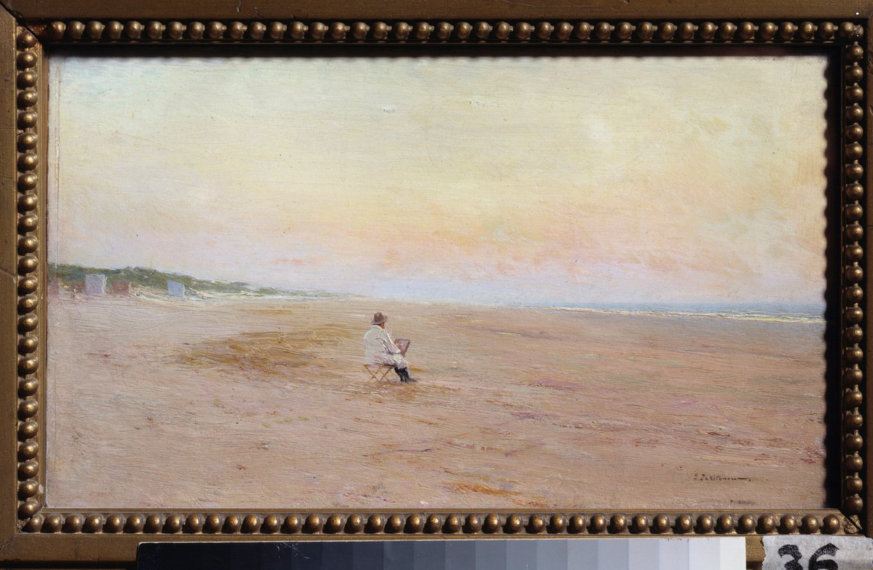 Kunstner på kysten - Kunstner ved kysten - Maleri av Ivan Pavlovich Pokhitonov (1850-1923), olje på tre - russisk kunst av Ivan Pavlovich Pokhitonov