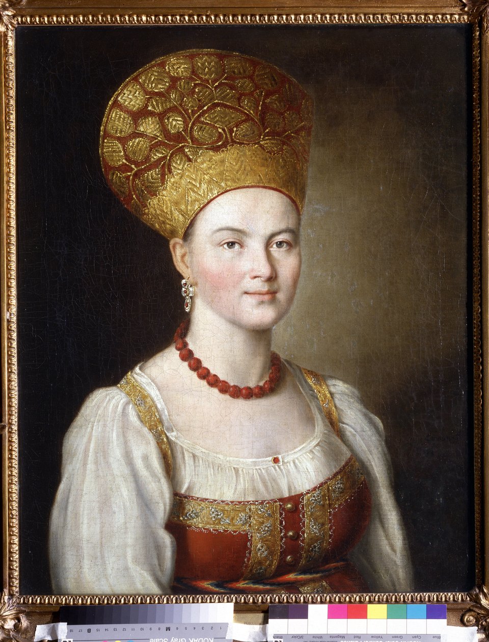 Portrett av en kvinne i russisk drakt (Kvinneportrett i russisk kjole). Maleri av Ivan Petrovich Argunov (Argunov) (1729-1802). Olje på lerret, 67 x 53,6 cm av Ivan Petrovich Argunov