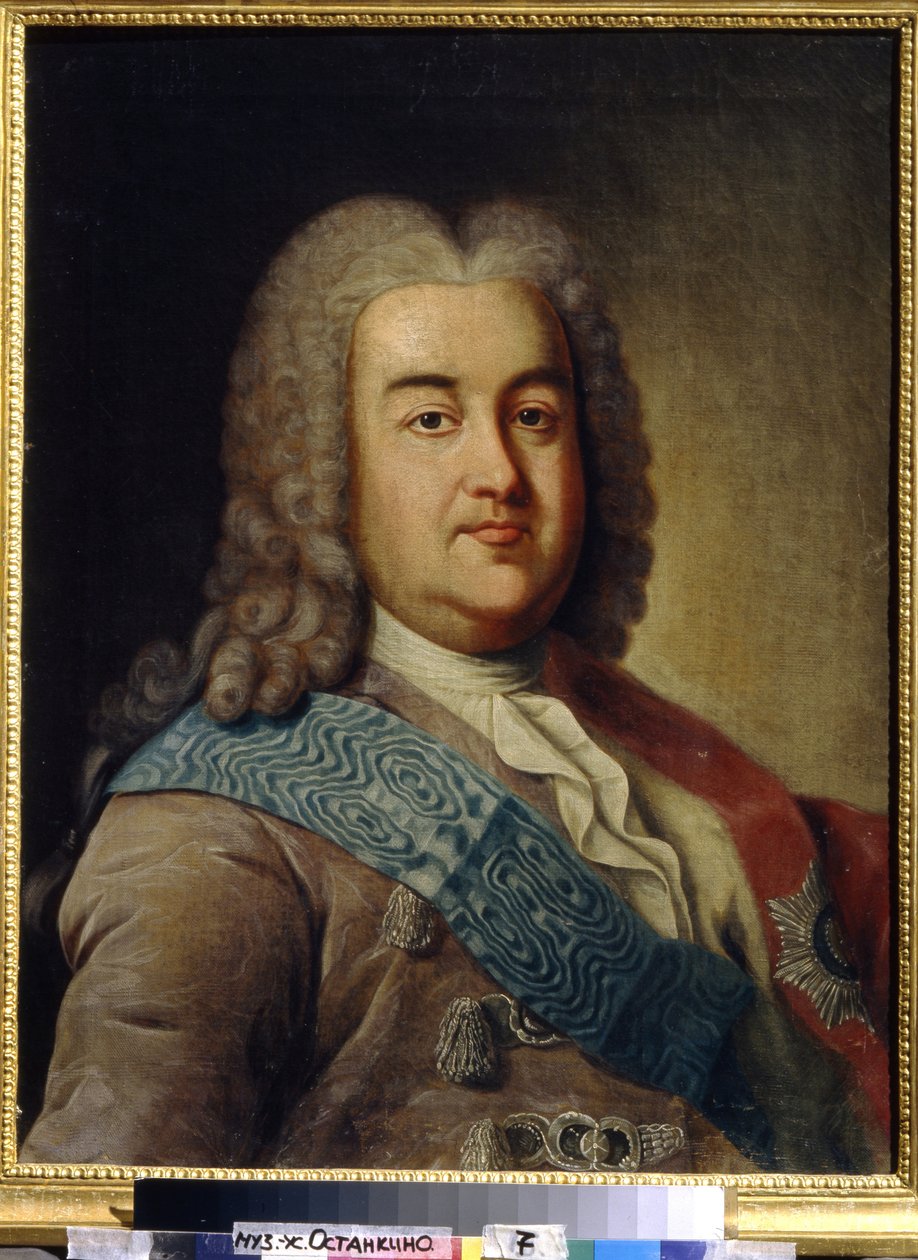 Portrett av prins Alexis Mikhailovich Cherkassky (1680-1742) (Portrett av prins A.M.Cherkassky). Maleri av Ivan Petrovich Argunov (Argunov) (1729-1802), olje på lerret, midten av 1700-tallet. Russisk kunst fra 1700-tallet. Statens museum for keramikk og la av Ivan Petrovich Argunov