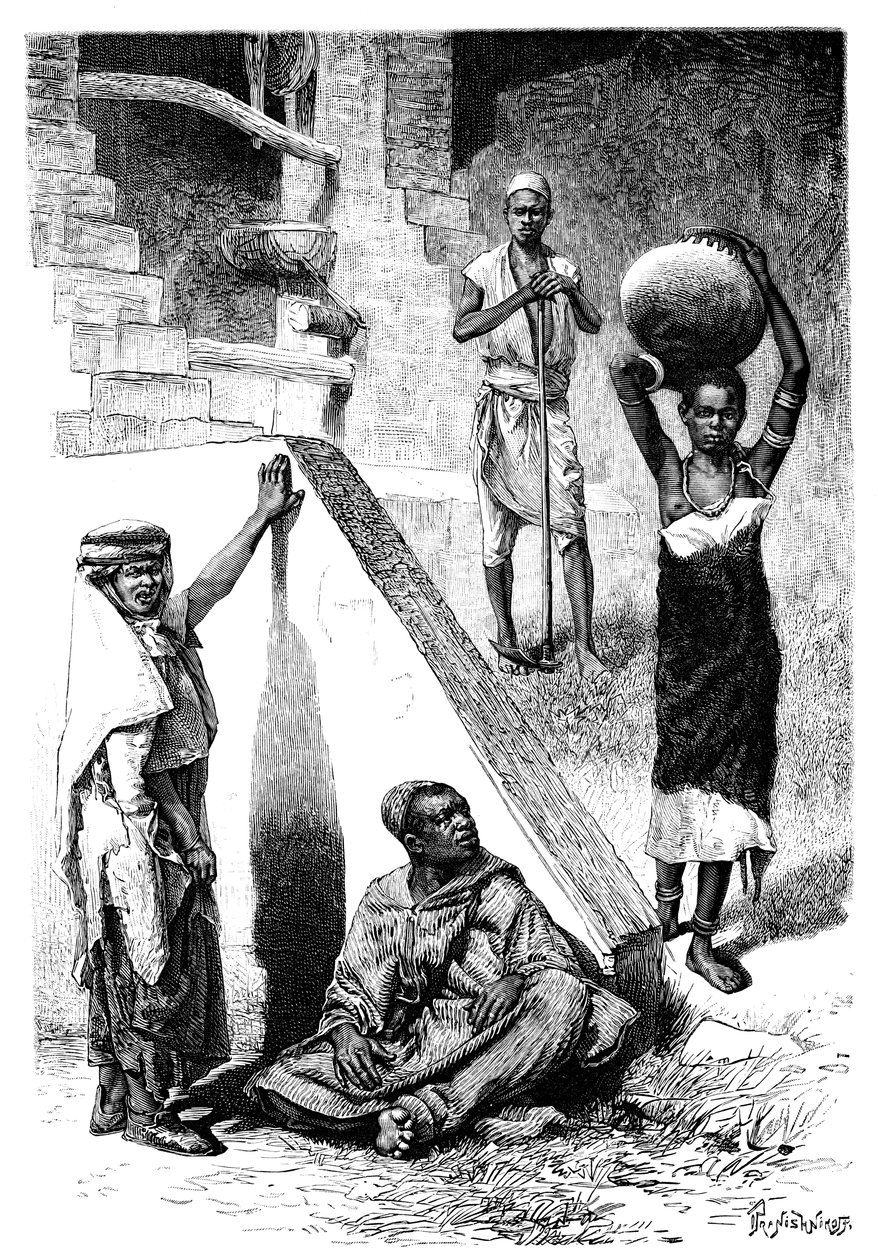 Sudanesiske arabere og en kvinnelig Shilluk-slave, Sudan, 1895. av Ivan Pranishnikoff