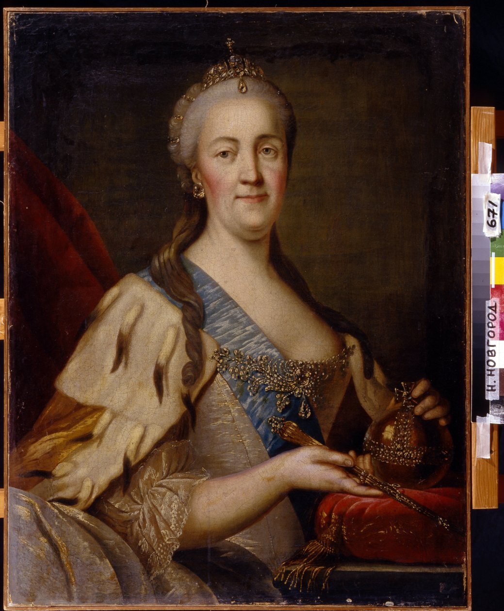 Portrett av keiserinne Katarina II (1729-1796). Maleri av Ivan Semyonovich Sablukov (1735-1777), olje på lerret, ca 1770. Russisk kunst fra 1700-tallet. Statens kunstmuseum, Nizhny Novgorod (Russland). av Ivan Semyonovich Sablukov