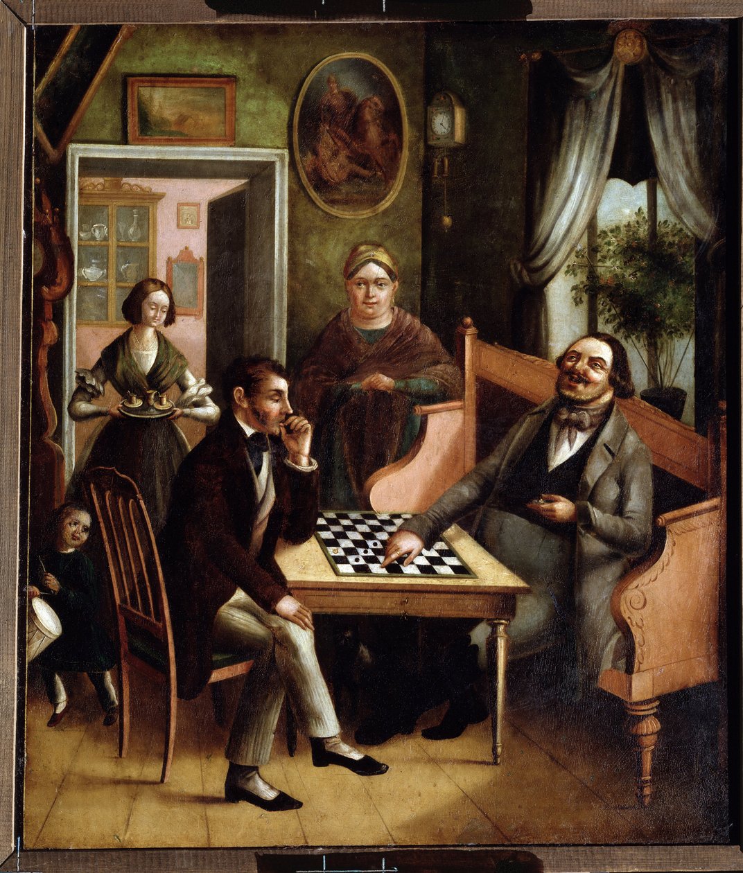 ""Sjakkspillerne"" Gruppe russiske borgerlige i et interiør. Maleri av Ivan Stepanovich Doshchennikov (1812-1893) 1840-1850 State Art Gallery, Perm, Russland av Ivan Stepanovich Doshchennikov