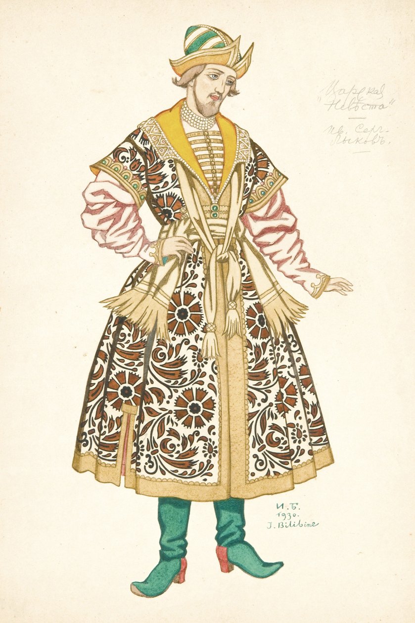 Kostymedesign for operaen The Bride of Tsar av N. Rimsky-Korsakov, 1930 av Ivan Yakovlevich Bilibin