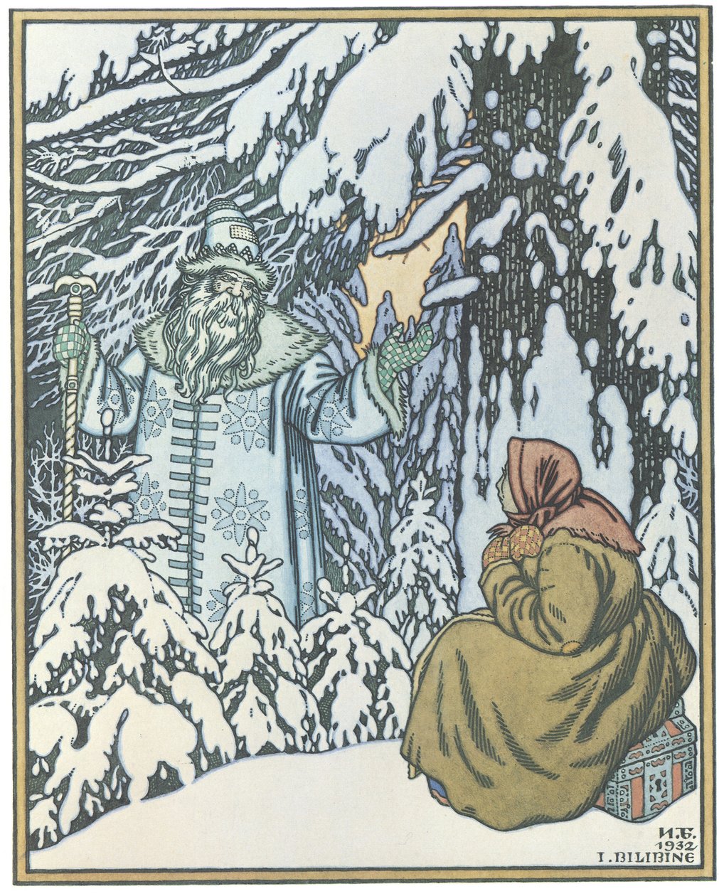 Illustrasjon for eventyret Morozko, 1932 av Ivan Yakovlevich Bilibin