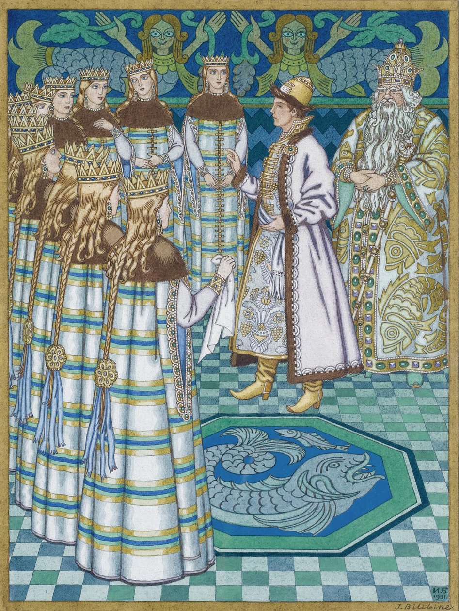 Illustrasjon for eventyret Vasilisa den vakre av Ivan Yakovlevich Bilibin