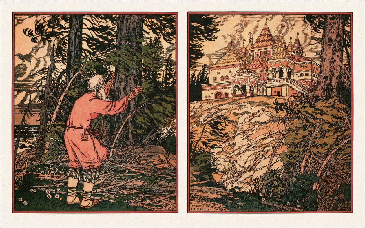 Illustrasjon til The Tale of the Fisherman and the Fish, 1933 av Ivan Yakovlevich Bilibin