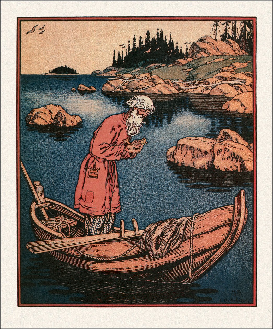 Illustration to the The Tale of the Fisherman and the Fish, 1933 av Ivan Yakovlevich Bilibin