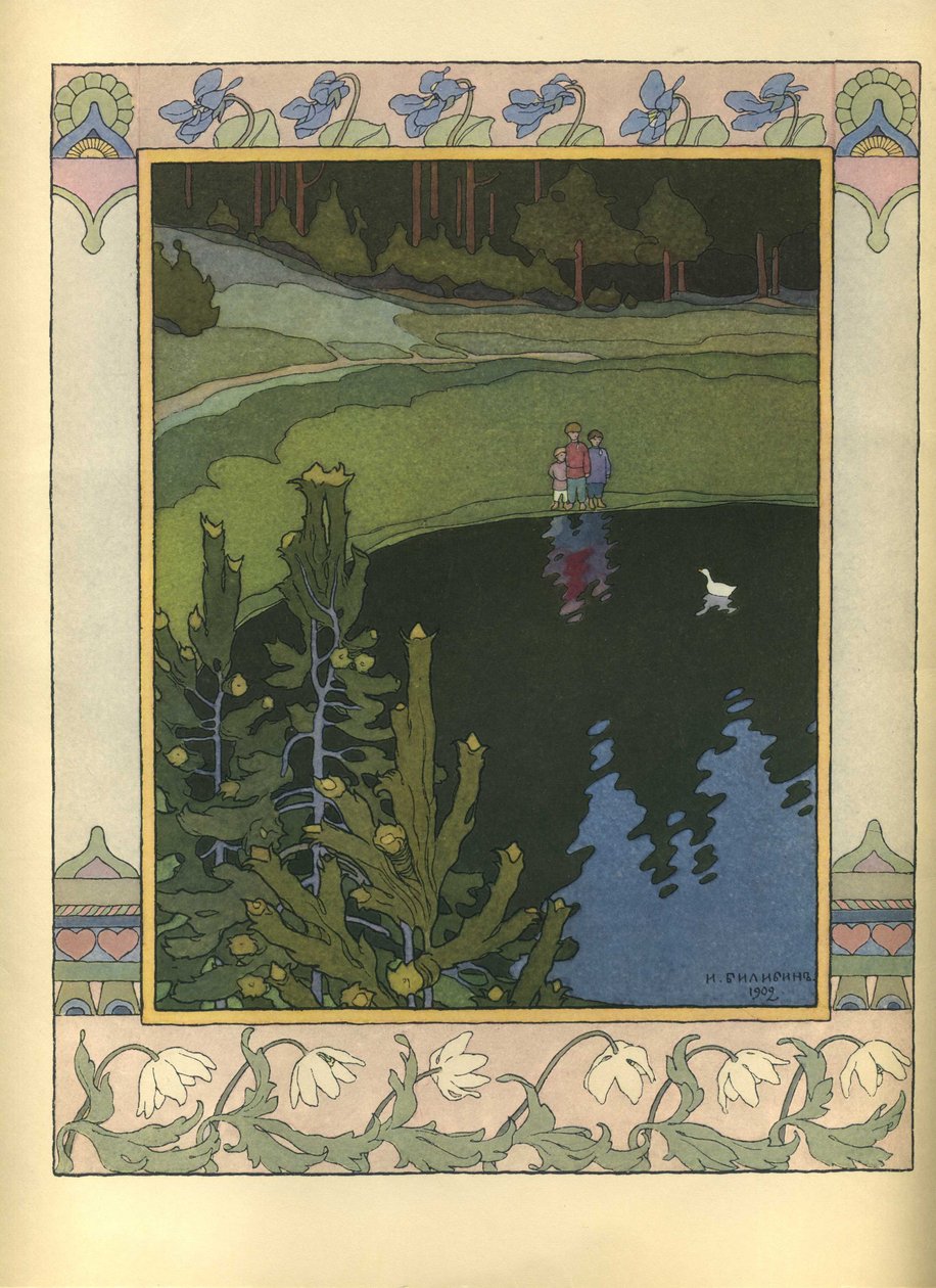 Illustrasjon til eventyret Den hvite and, 1902 av Ivan Yakovlevich Bilibin