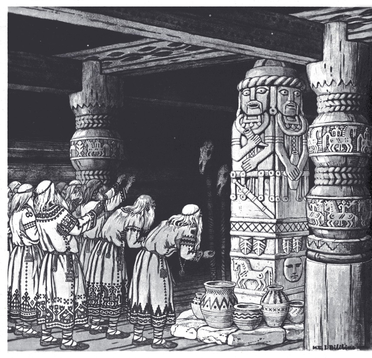 Tilbedelsen av guden Svetovid, 1934 av Ivan Yakovlevich Bilibin