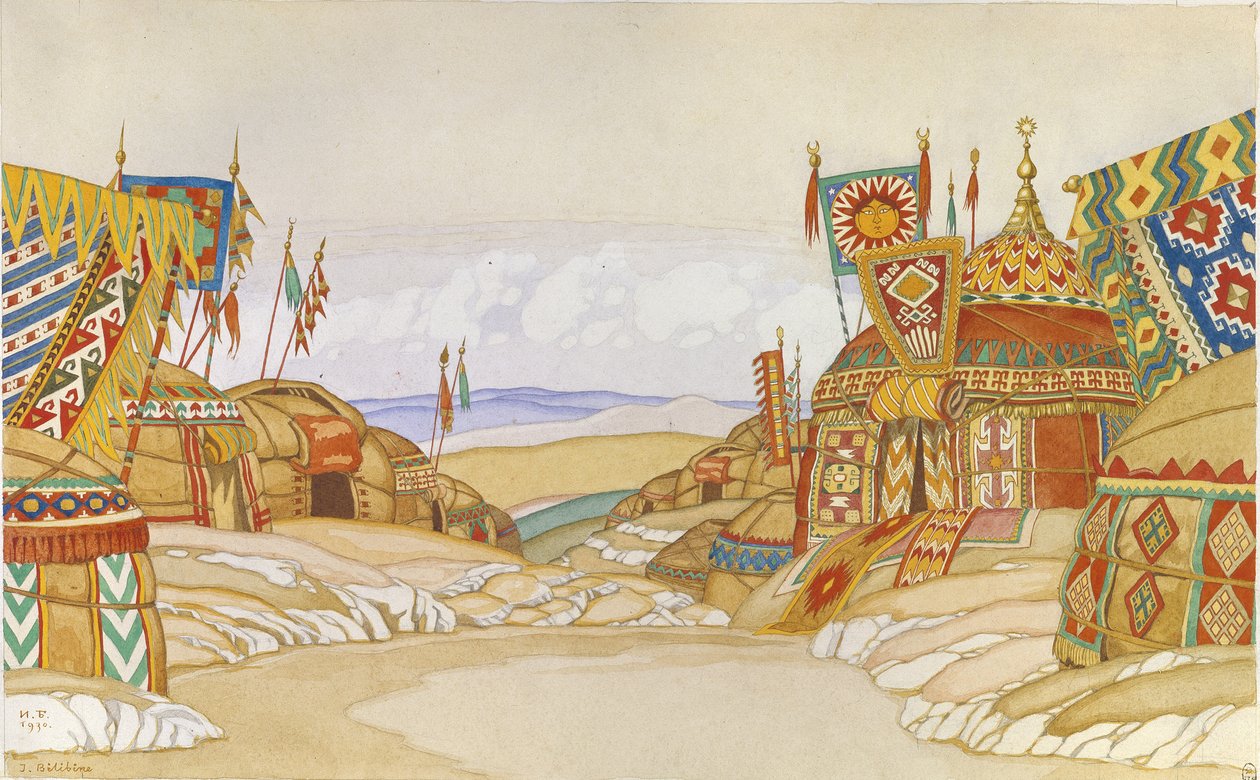 Den polovtsiske leiren. Scenedesign for operaen Prince Igor av A. Borodin, 1930 av Ivan Yakovlevich Bilibin