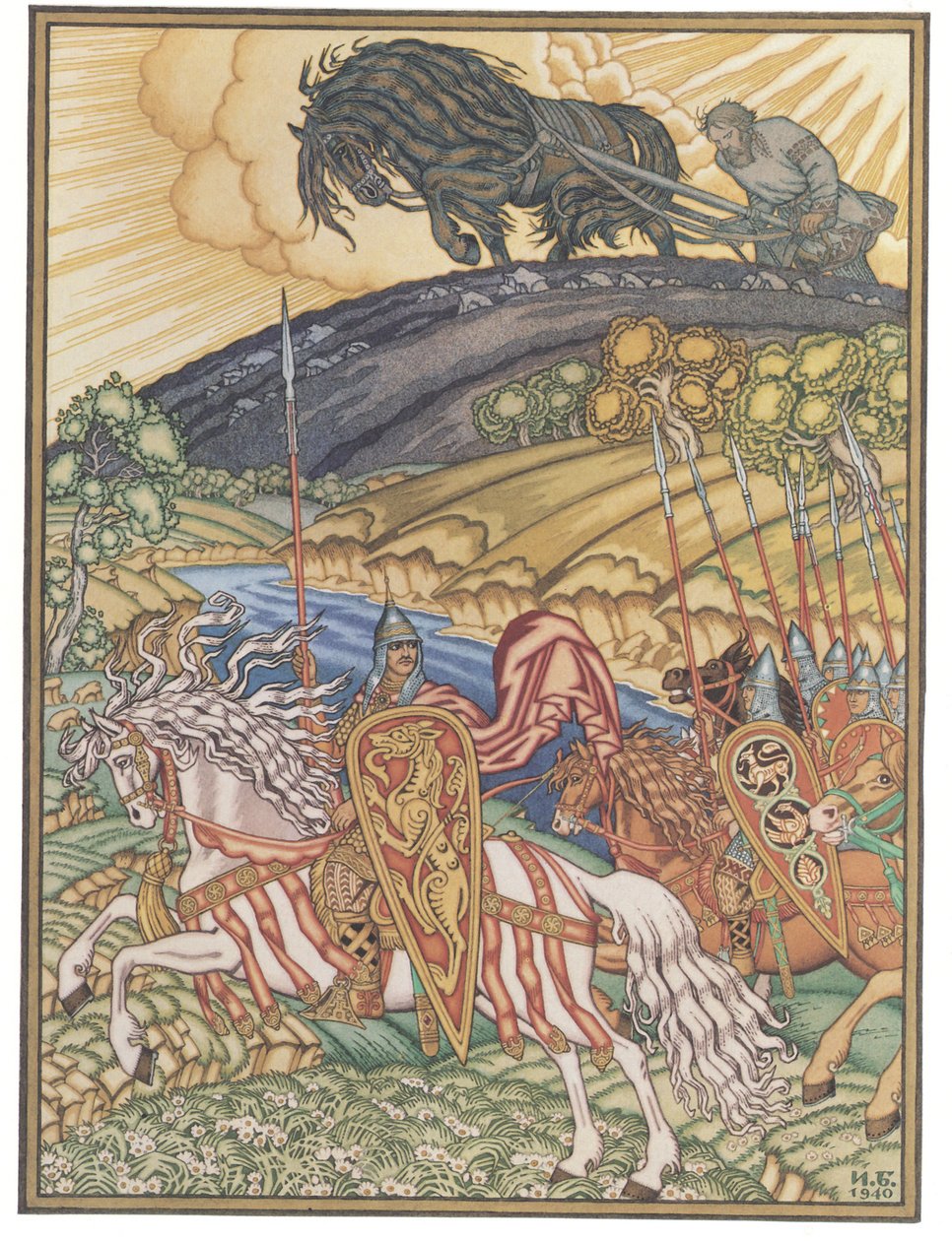 Volga Svyatoslavich og Mikula Selyaninovich, 1940 av Ivan Yakovlevich Bilibin