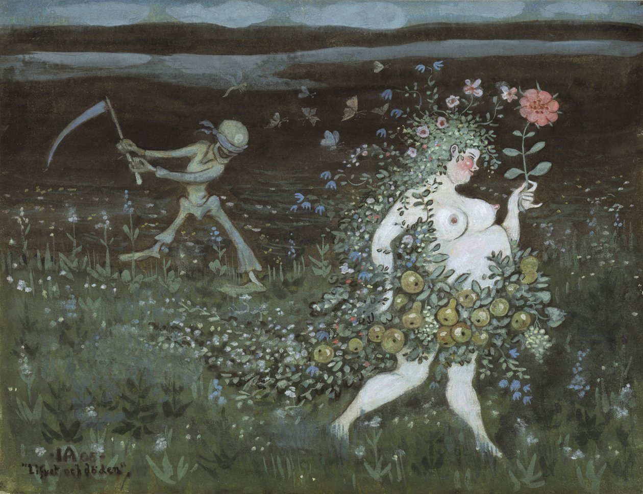La Vie et la Mort - Liv og død, av Arosenius, Ivar (1878-1909). Akvarell, Gouache på papir av Ivar Axel Henrick Arosenius
