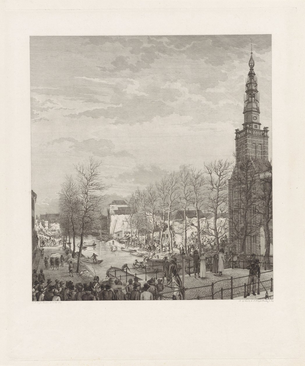 Ødeleggelse på Steenschuur etter kruttkatastrofen i Leiden, 1807 av Izaak Jansz. de Wit