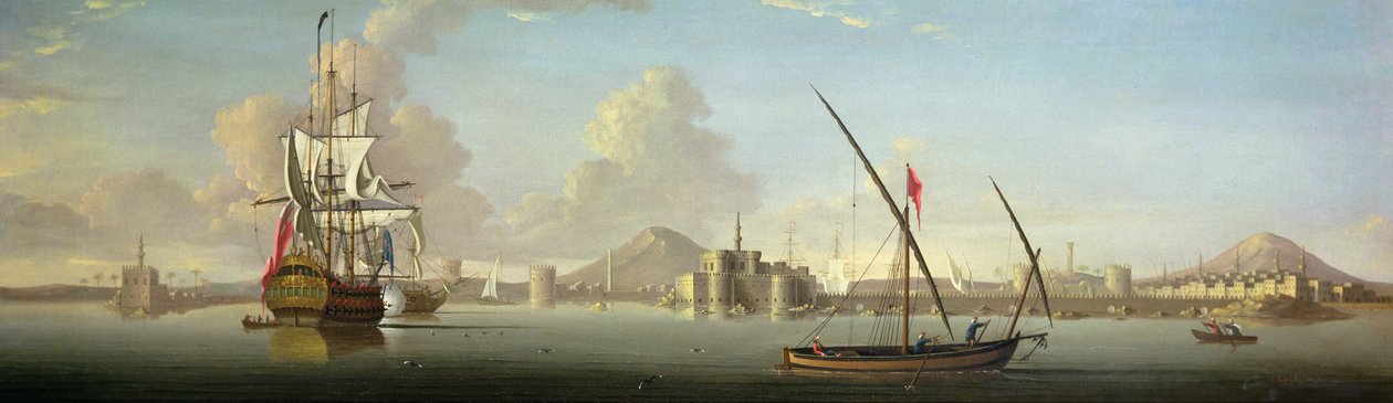 En omfattende utsikt over havnen i Alexandria med en britisk mann O
