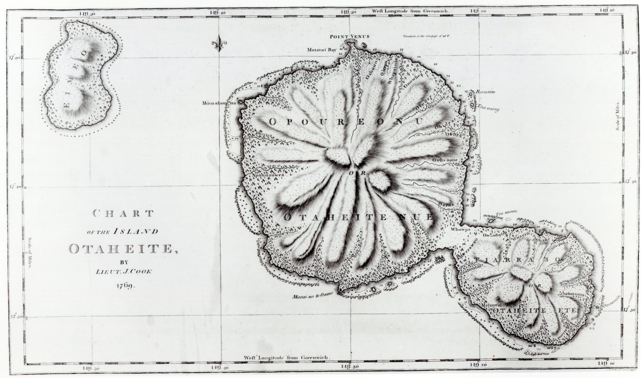 Kart over øya Otaheite, 1769 av J. Cook
