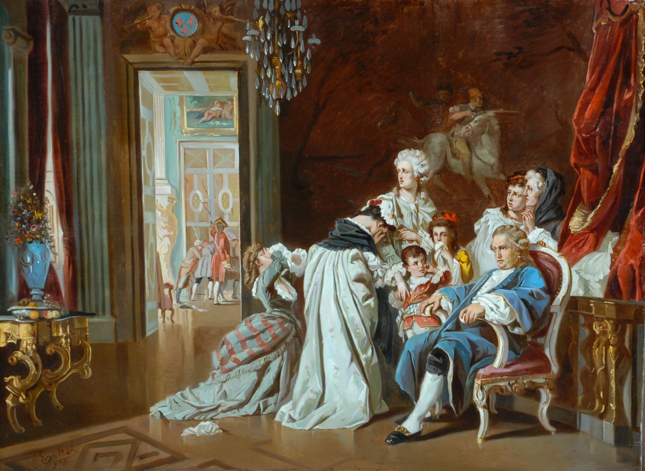 Louis XVI og kongefamilien ved Versailles fall, 1878 av J. Eckel