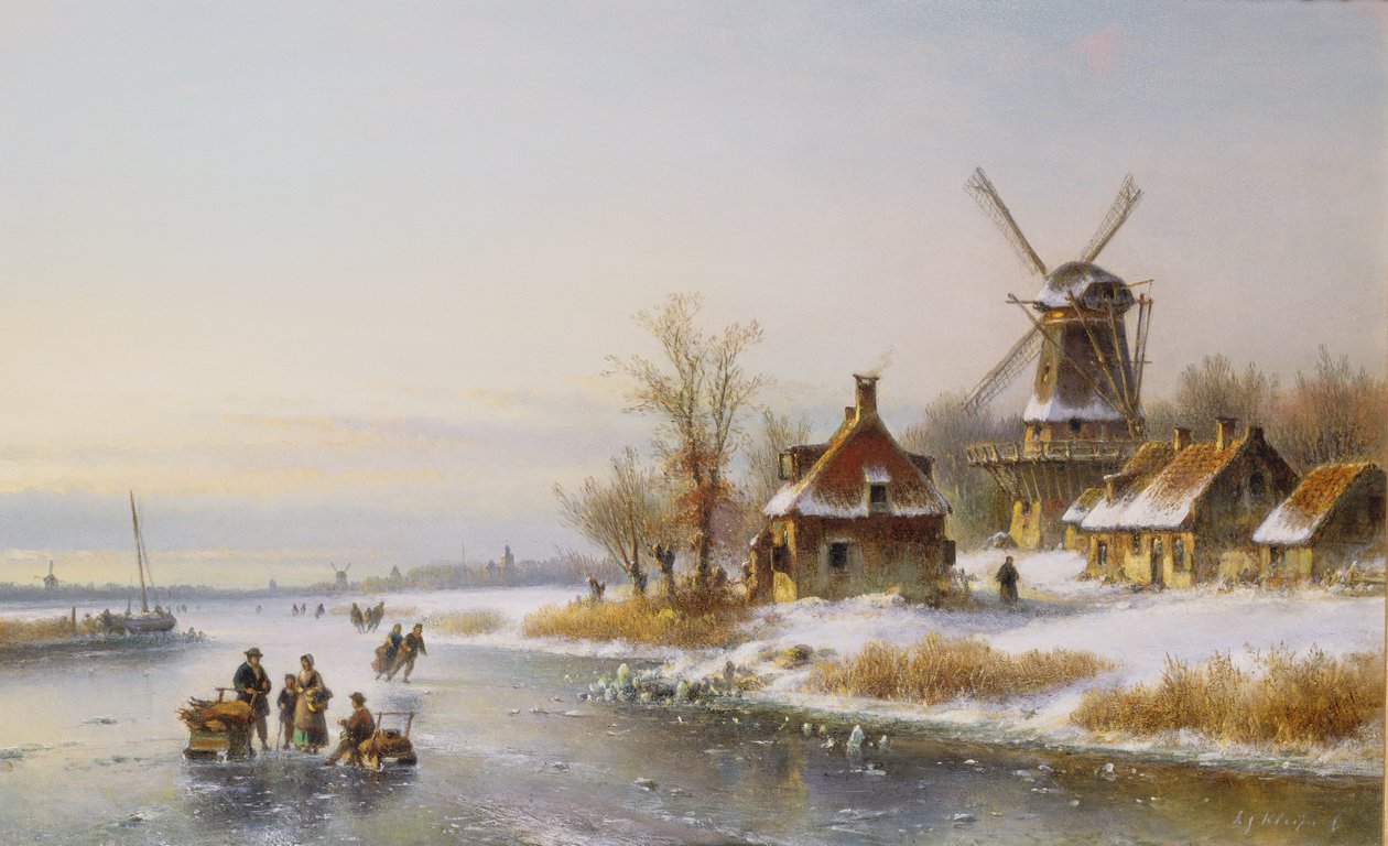 Vinterlandskap med vindmølle, 1800-tallet av Lodewijk Johannes Kleyn
