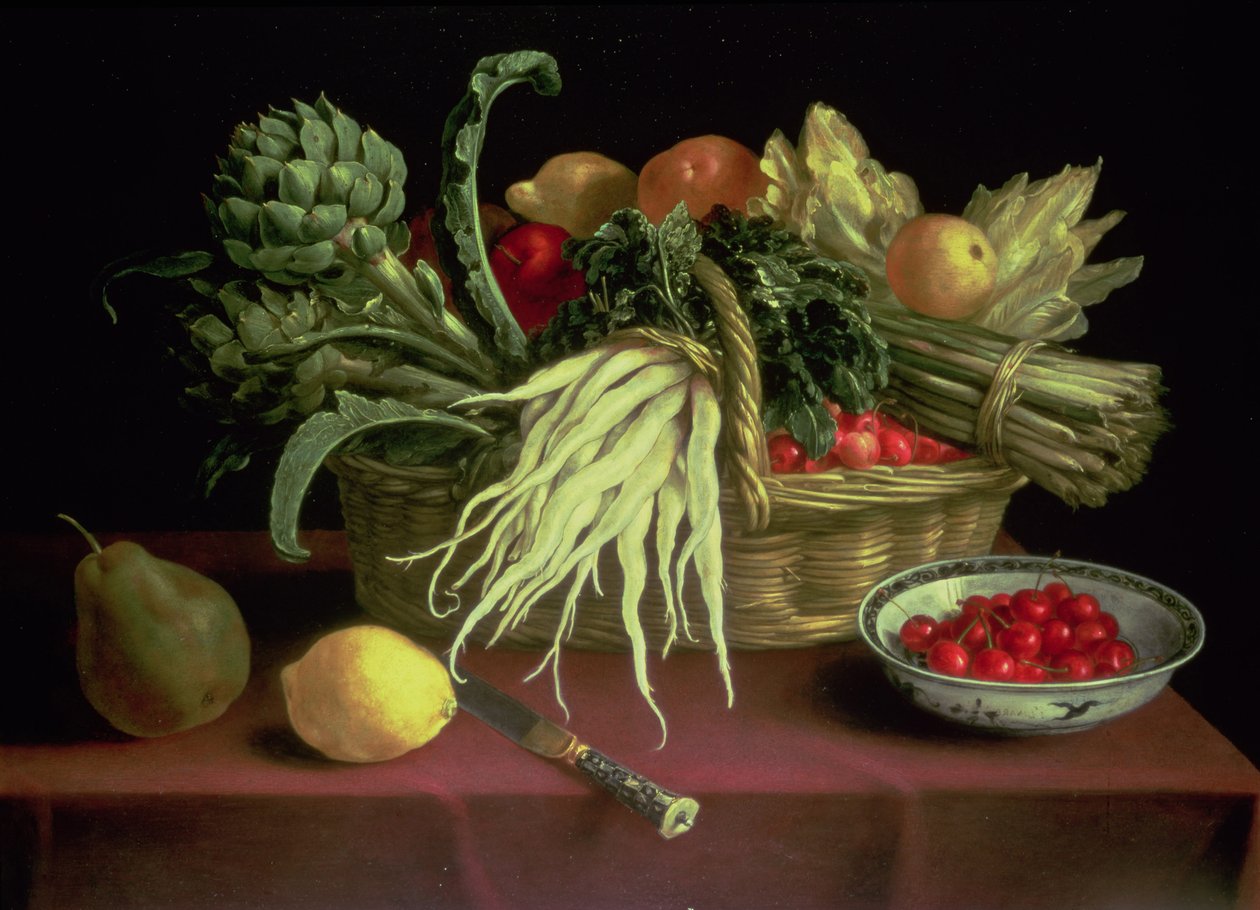 Stilleben av frukt og grønnsaker av J. Linnard