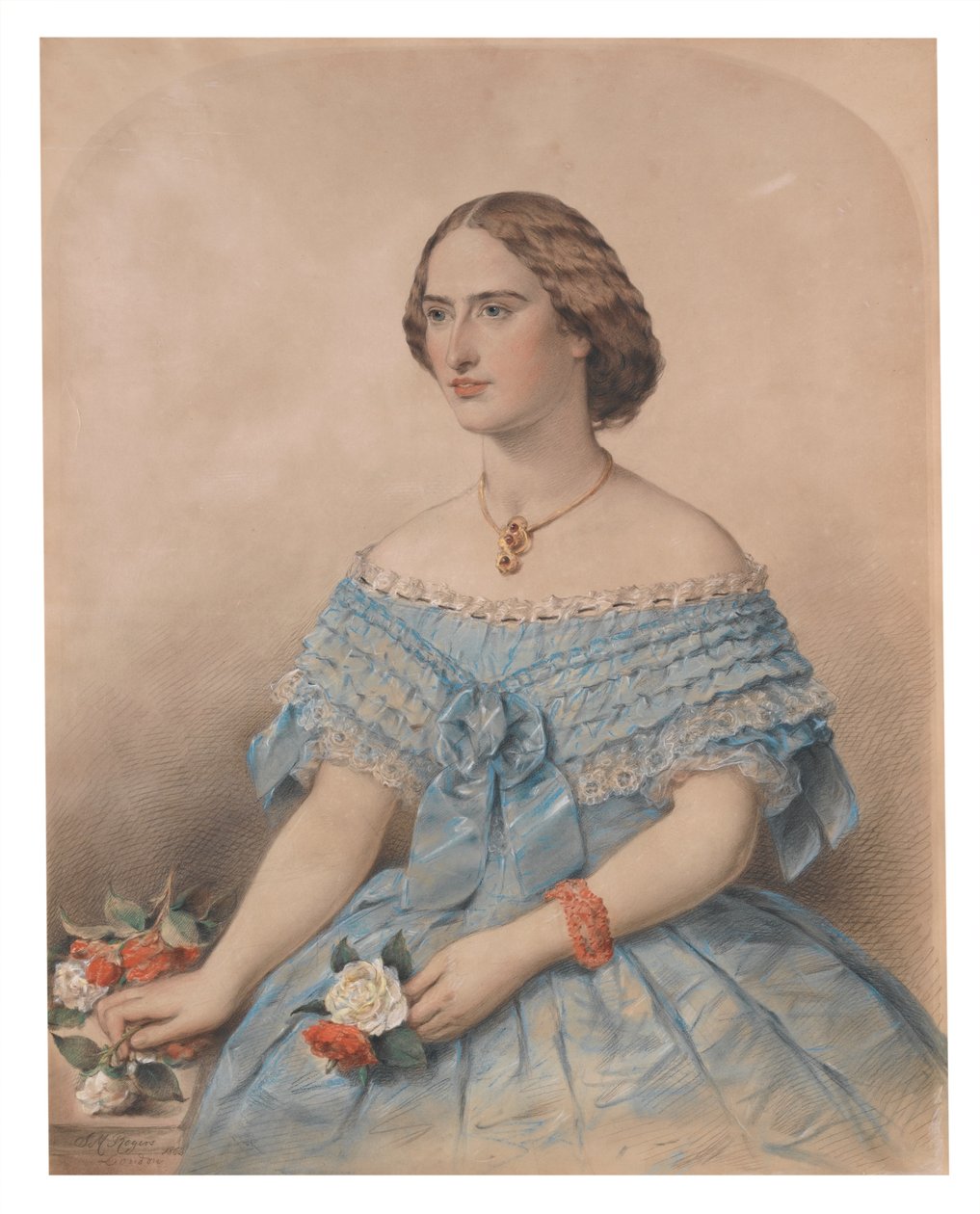 Portrait of a Young Woman, Miss Floe, 1863 (pastell på papir) av J. M. Rogers