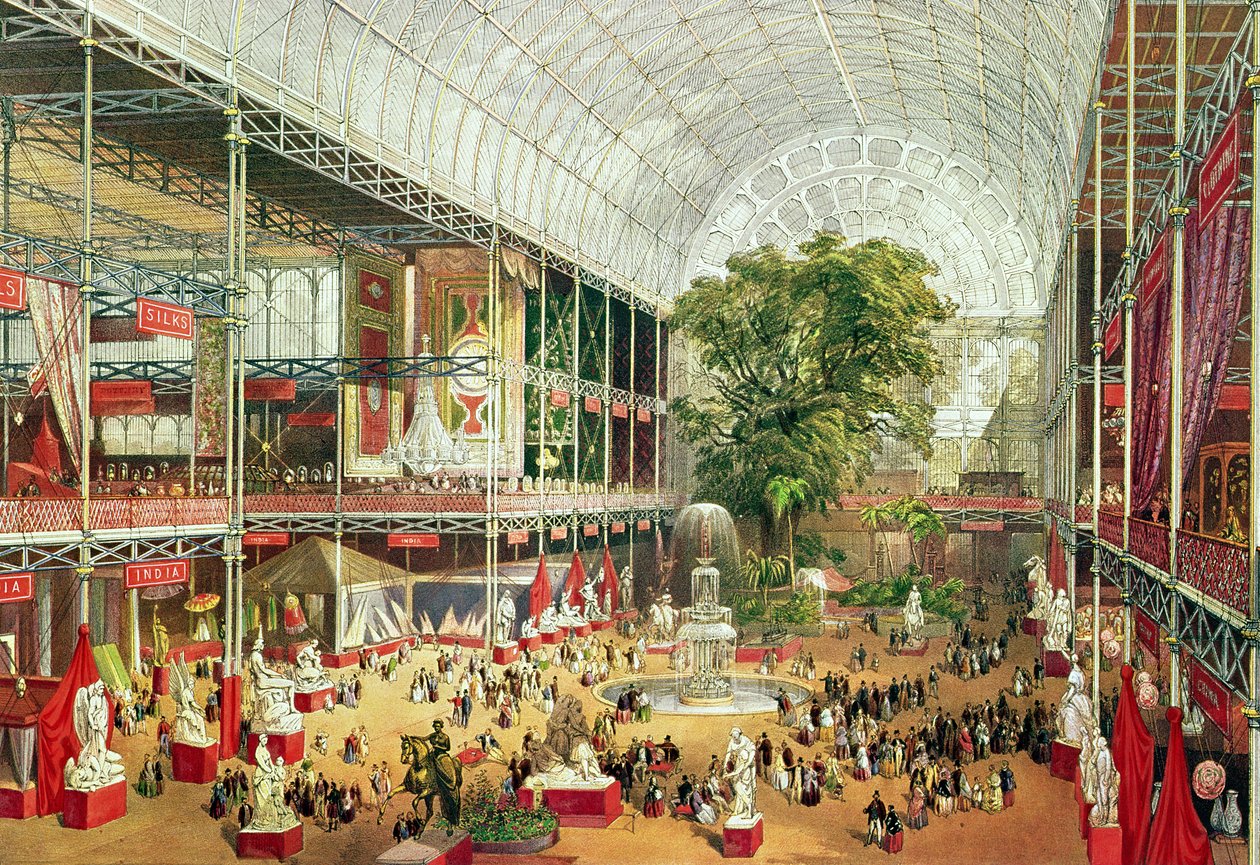Innvendig utsikt over Crystal Palace under den store utstillingen i 1851, gravert av William Simpson (1823-99) 1851 av J. McNevin